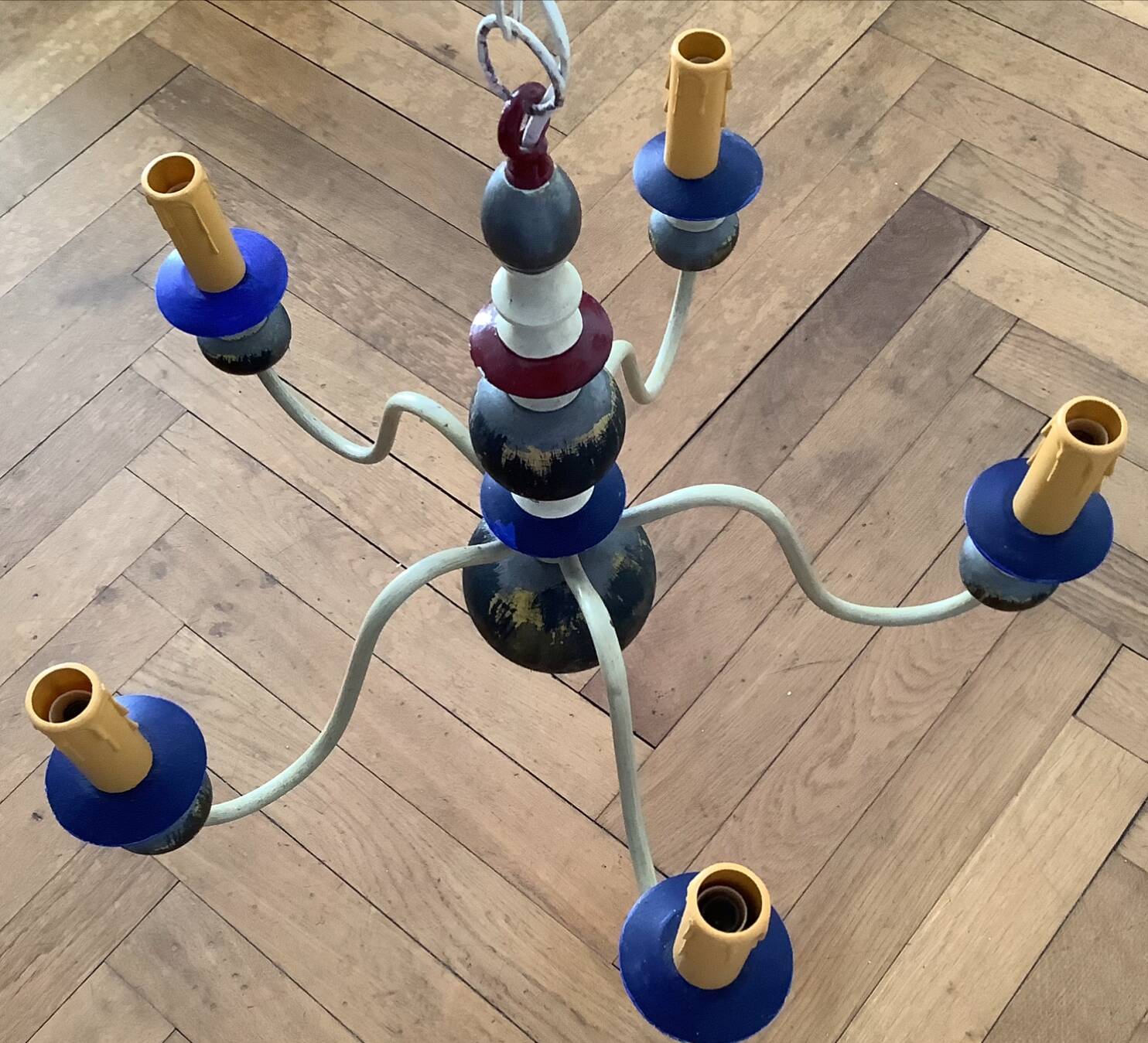 Baroque vintage chandelier 5 branches wood + metal