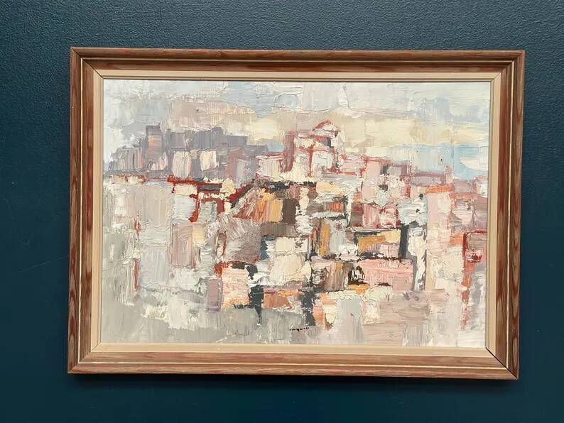 Original Swedish Oil on Panel – “Composition” by Gösta Calmayer – Signed – Dated 1961 – Vintage & Framed – 62 × 45 cm (24.4" × 17.7")