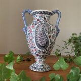 Vase amphore ancienne en faïence de Gien décor cachemire