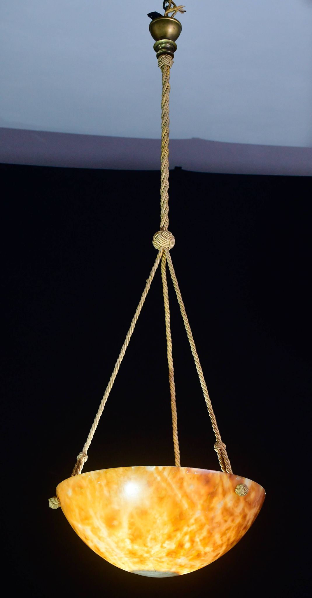 Art Deco great design brown alabaster chandelier, 1940s
