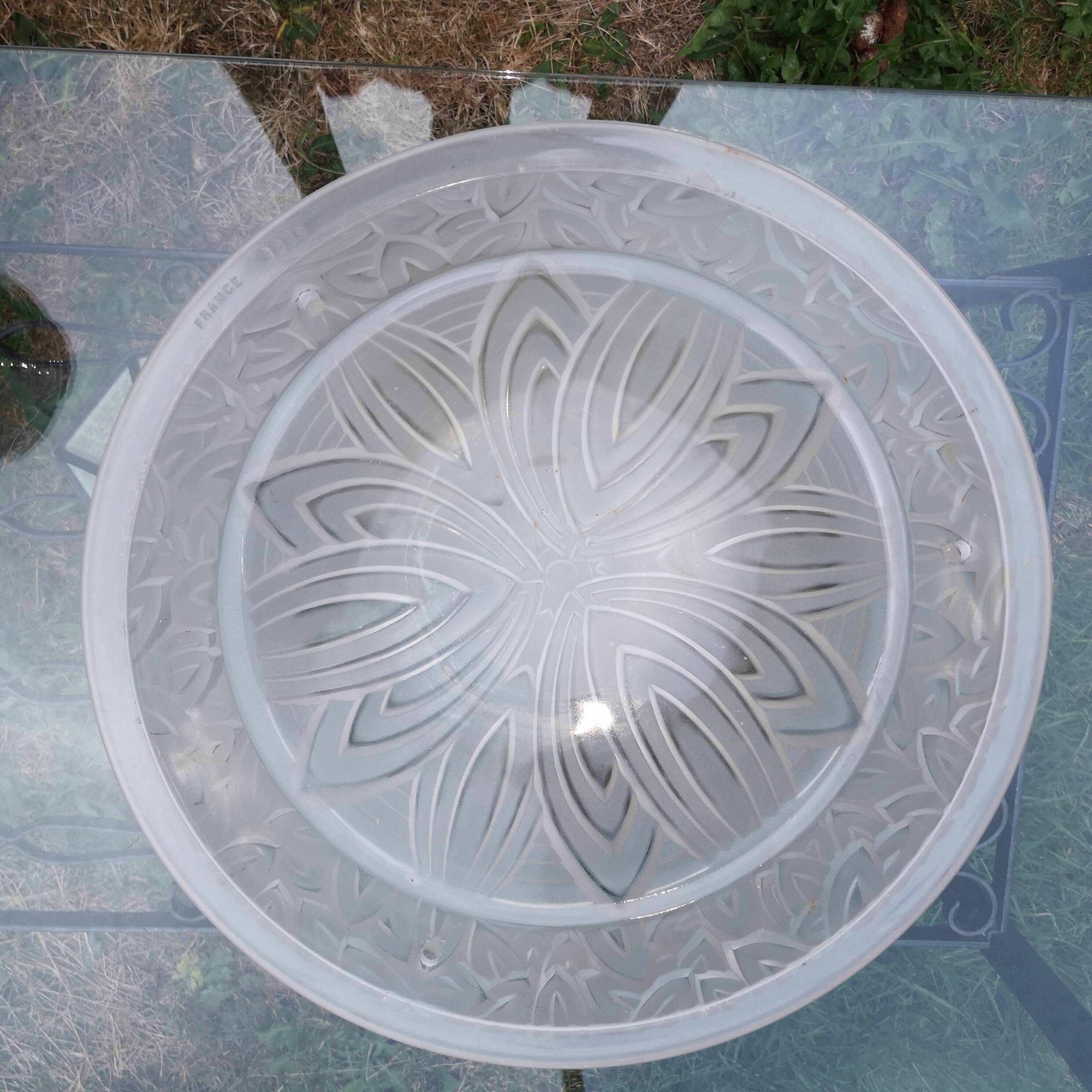 Authentic Vintage Art Deco Molded Glass Ceiling Light - France 1930