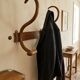 Curved wooden coat rack with 2 hooks, 1920s.