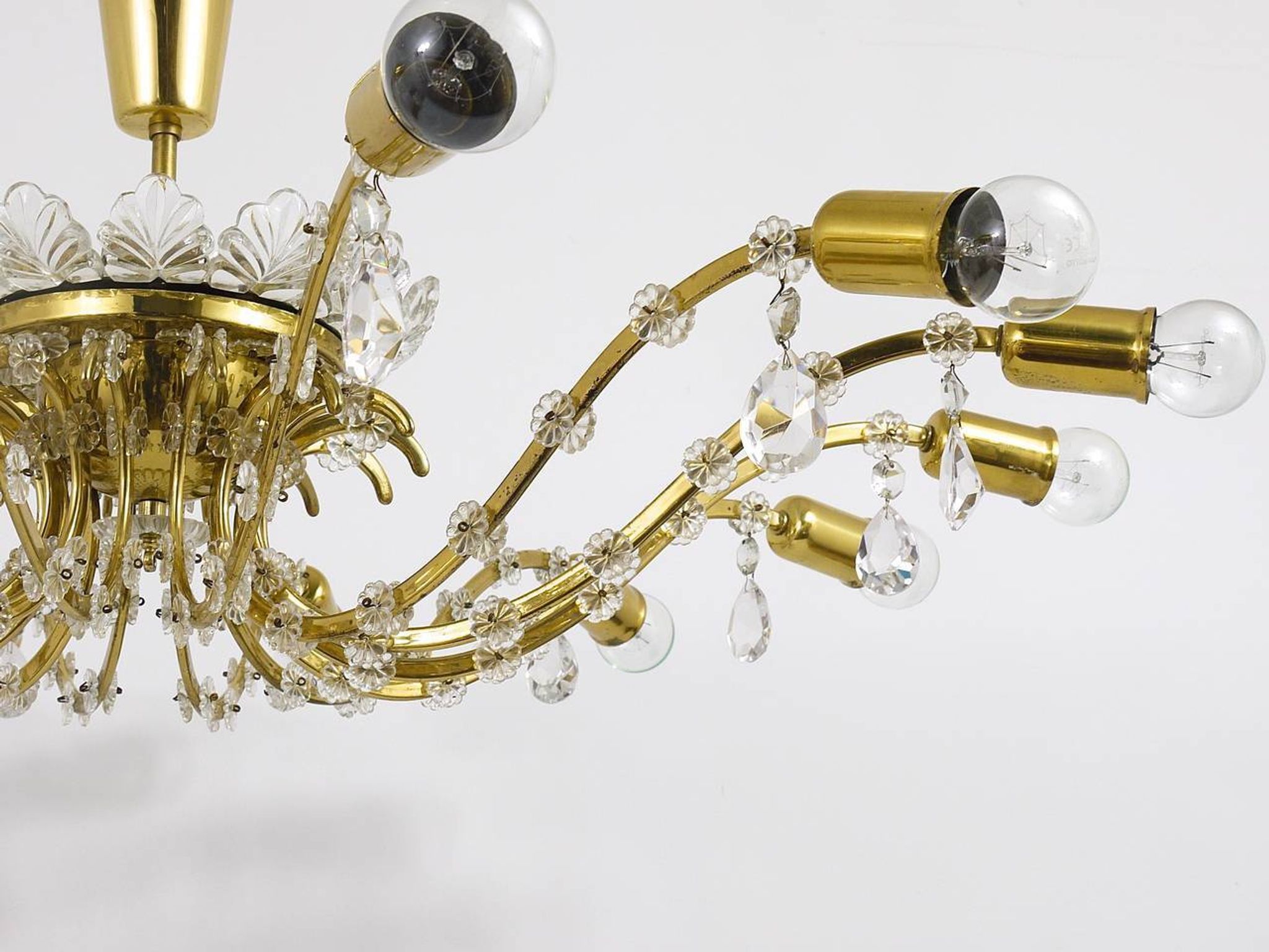 Mid-century floral brass and crystal chandelier by Lobmeyr, 1950s, Austria.