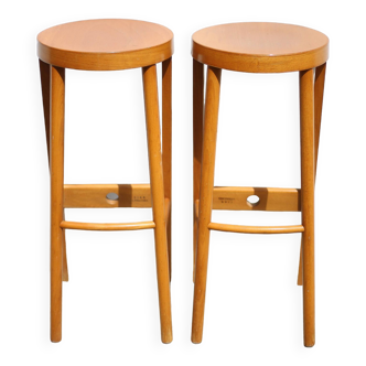 Paire de tabourets Baumann, tabouret bois, tabouret de bar vintage, tabouret bois courbé