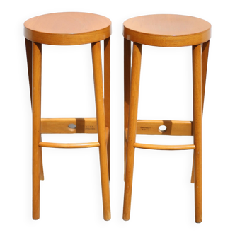 Pair of Baumann stools, wooden stool, vintage bar stool, curved wood stool