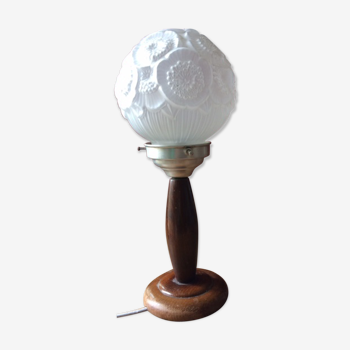 Ancient globe lamp wood and glass