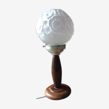 Lampe globe ancienne bois et verre