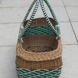 Woven wicker basket and scoubidou from the 50s
