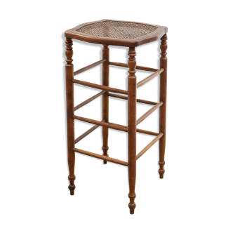 Tabouret de bar vintage en bois et cannage