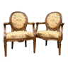 Pair of armchairs medallion in natural wood Louis XVI style