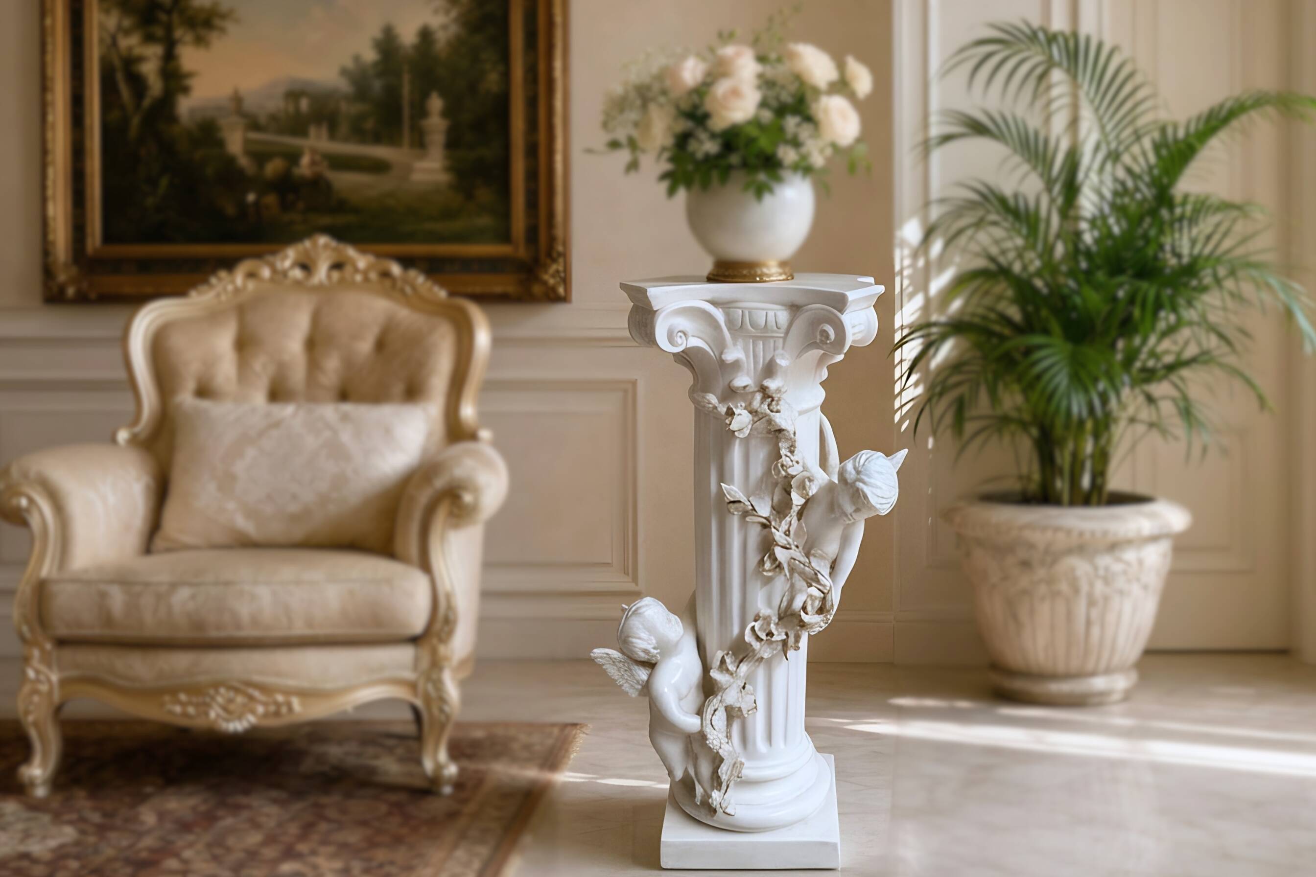 Elegante Colonna con Angeli in Ceramica – Stile Neo-Barocco (Anni '80)
