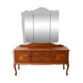 Antique wooden dressing table with a triptych mirror.
