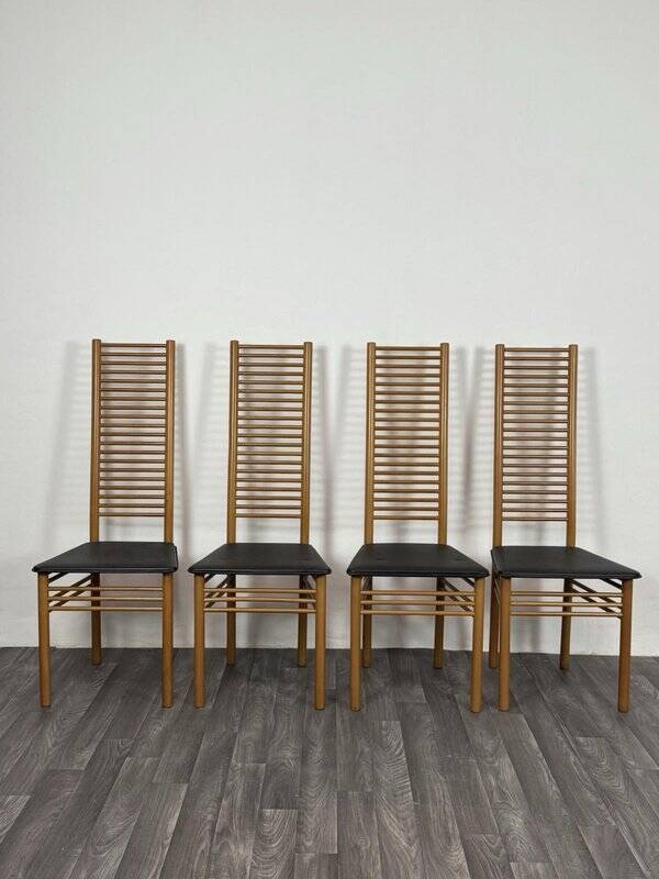 Ladder Back Dining Chairs, Italy, 1980, Set of 4