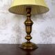 Vintage Brass Table Lamp with Round Base and Cream Pleated Shade 4352