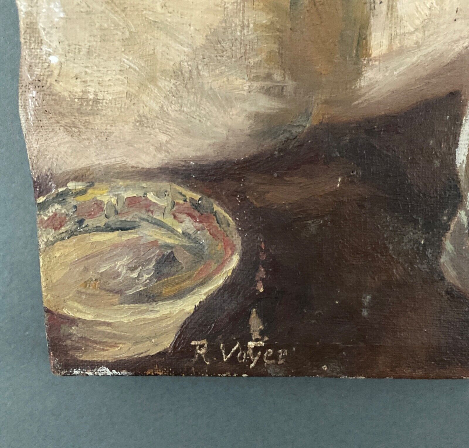 Oil on canvas R. Voyer still life with flowers by 1957