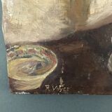 Oil on canvas R. Voyer still life with flowers by 1957