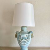 Painted plaster lamp, new 2 M fabric cable, fabric lampshade