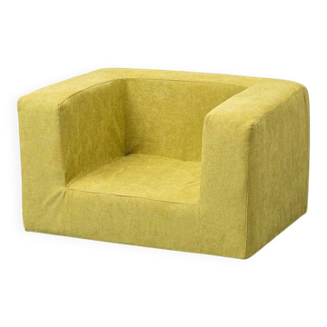 Fauteuil lounge vintage en tissu vert lime – design géométrique des années 1970