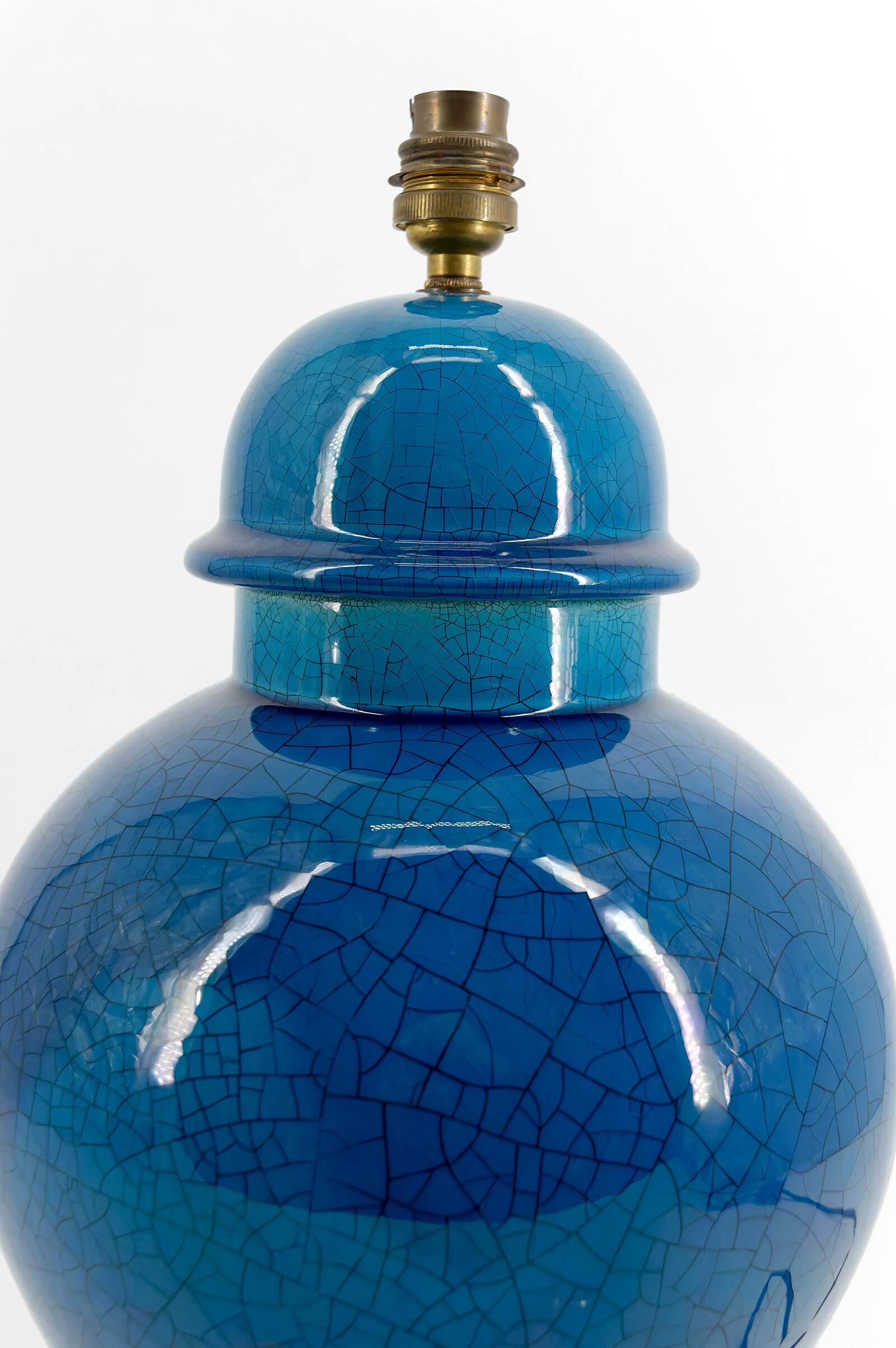 French Blue Crackle Glazed Ceramic Lamp, Circa 1950