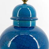 French Blue Crackle Glazed Ceramic Lamp, Circa 1950