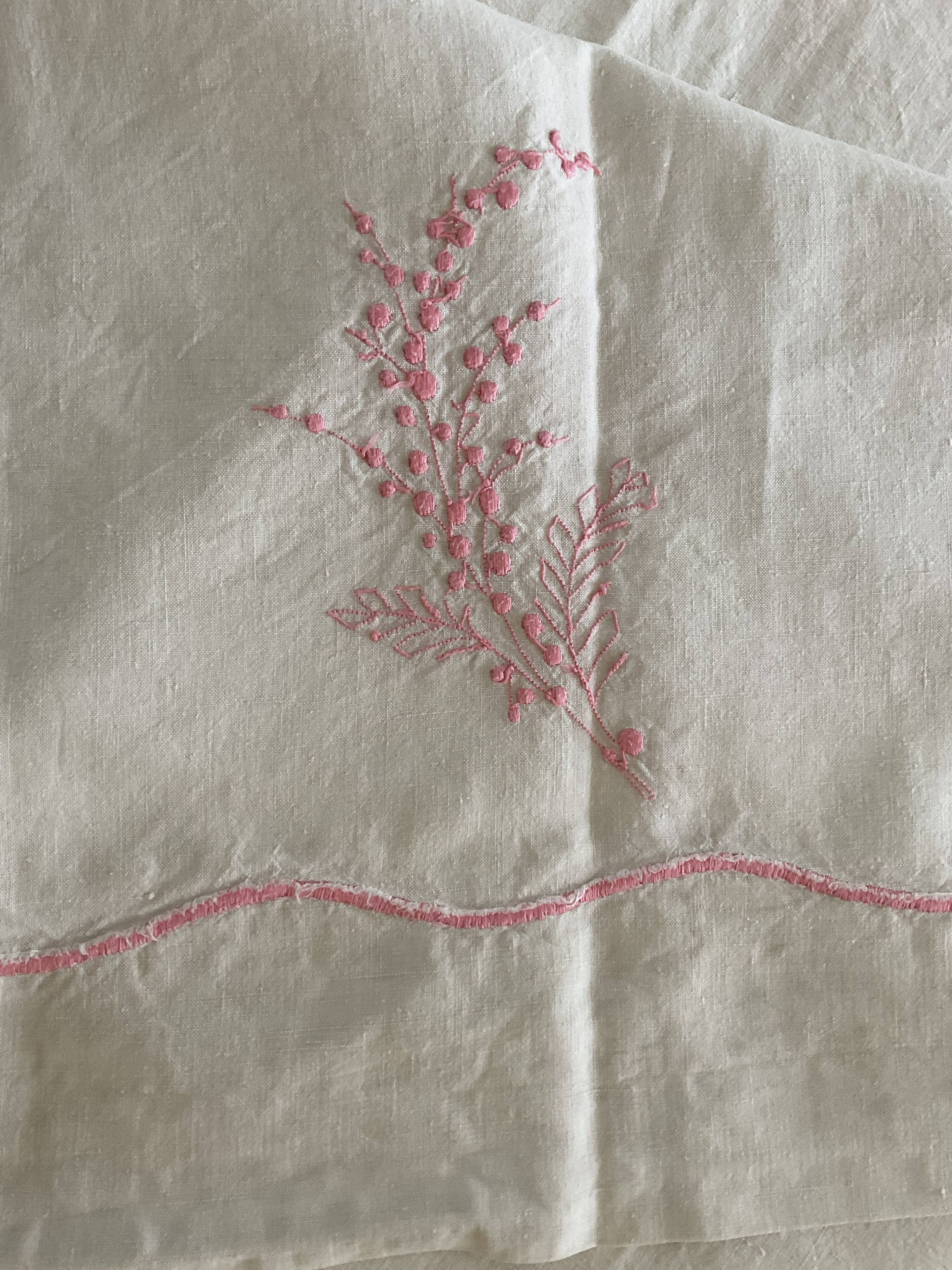 Antique linen sheet with hand-embroidered HG monogram