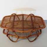 Coffee table with magazine tray in vintage rattan from the 60s