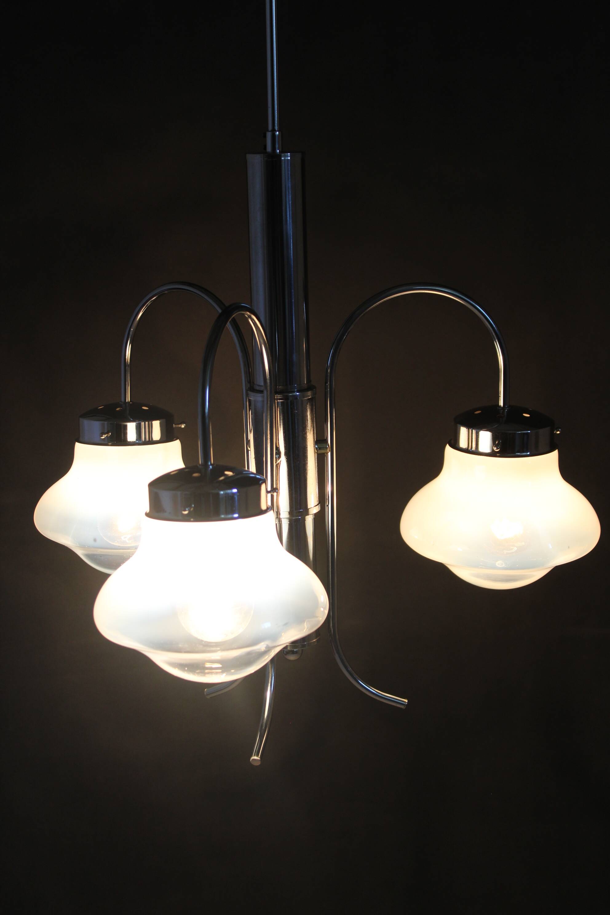 1960s Chrome Plated Chandelier with Murano Glass,  Italy