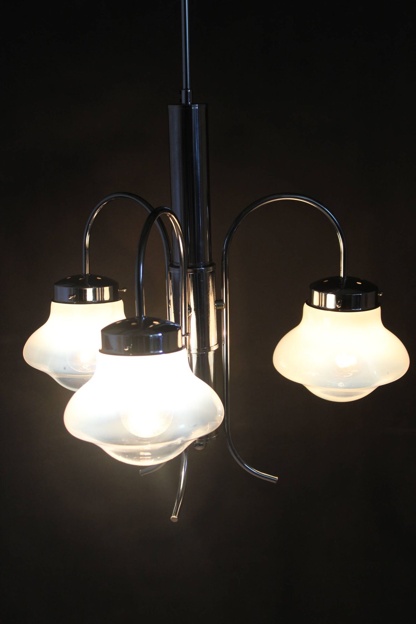 1960s Chrome Plated Chandelier with Murano Glass,  Italy