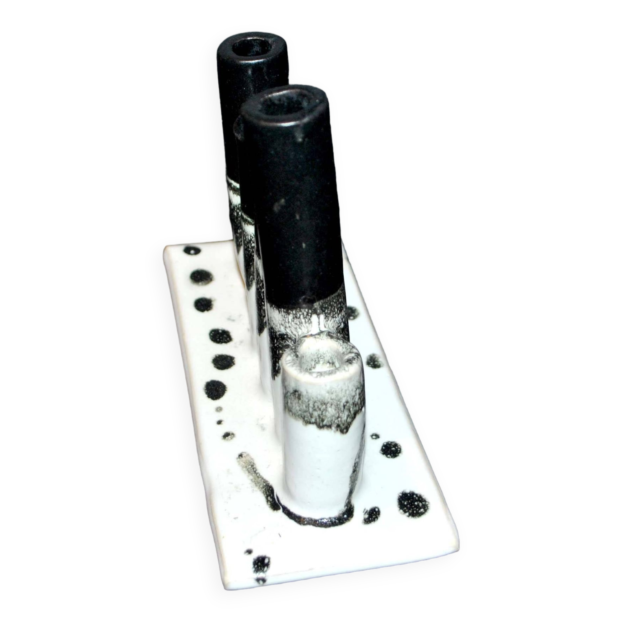 Vintage black and white ceramic soliflore vase - brush holder