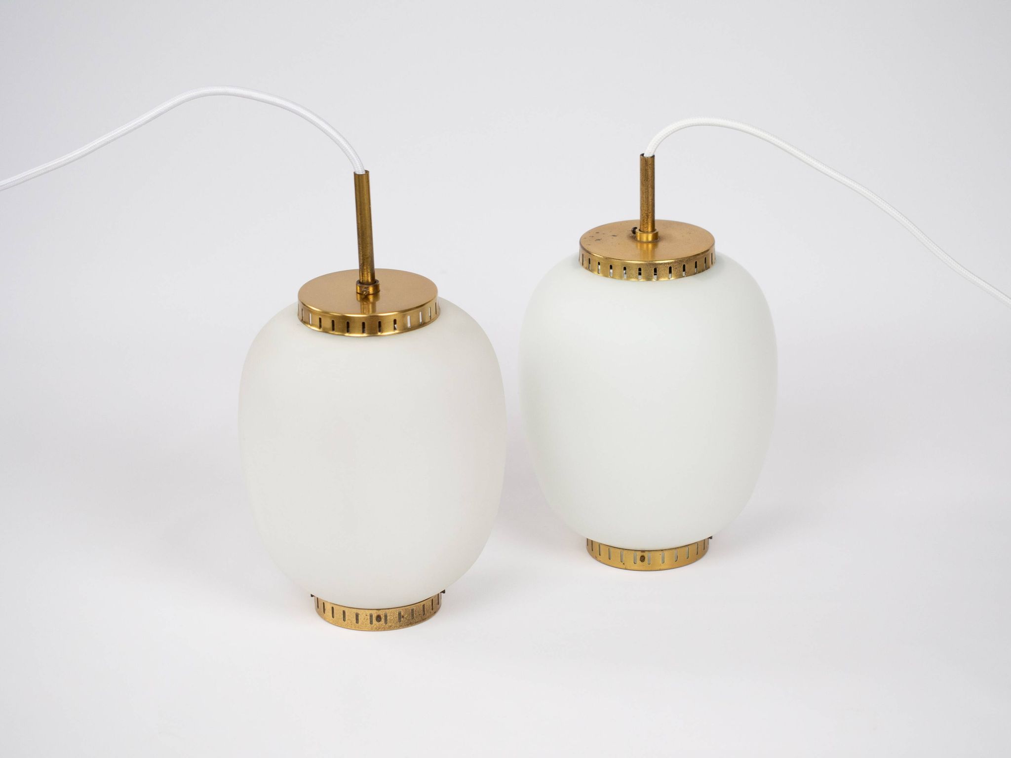 Pair of 2 Danish vintage pendant lamps Kina by Bent Karlby, Lyfa, 1946