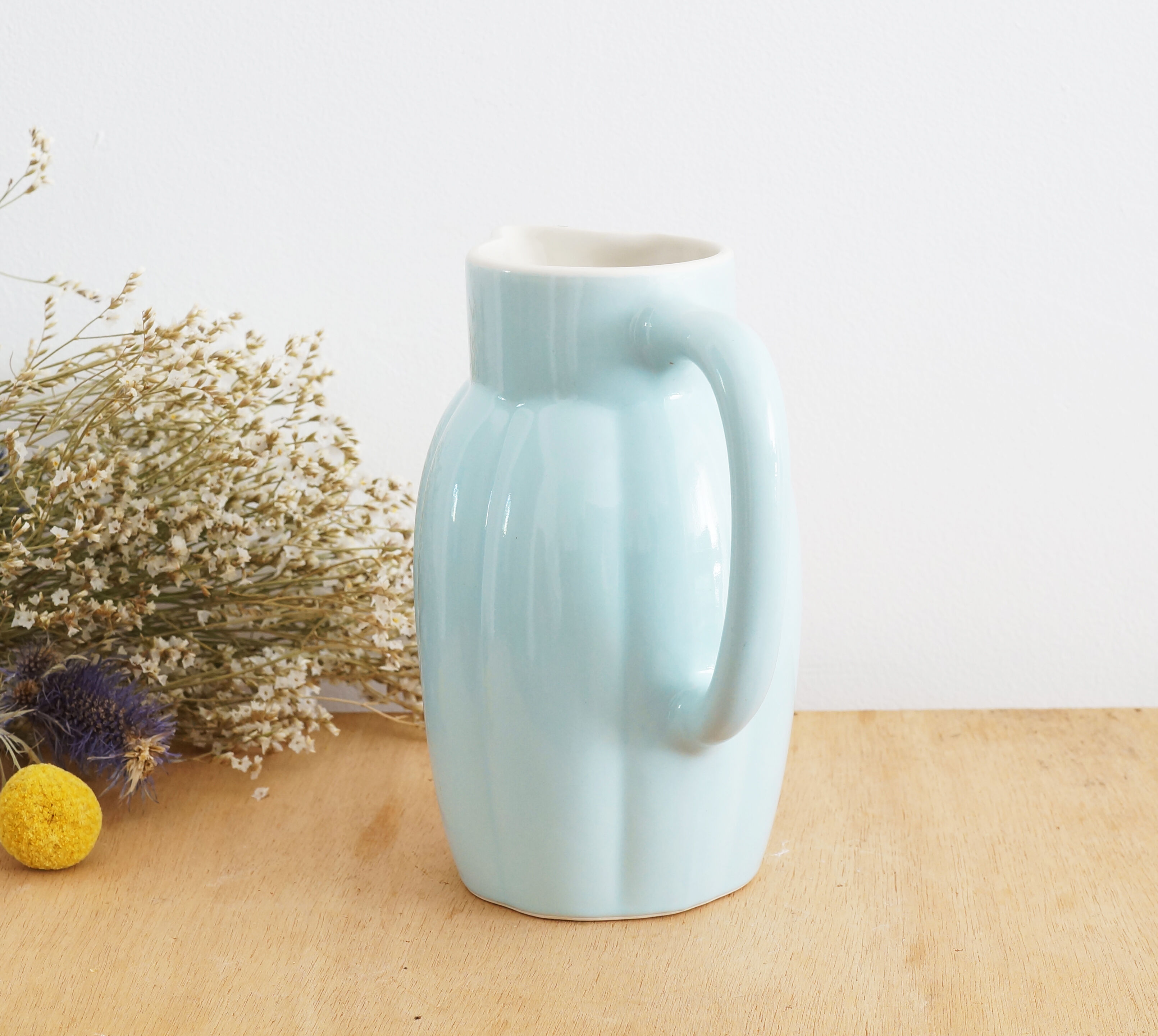 Sky blue earthenware pitcher, 1950s