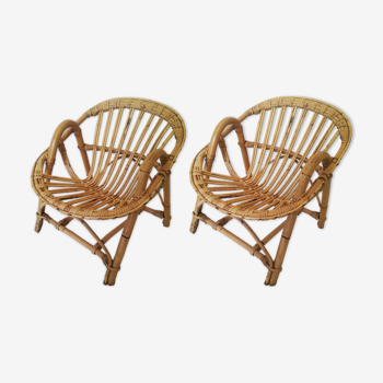 Paire de fauteuils « coquille » en rotin pour enfant