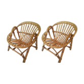 Paire de fauteuils « coquille » en rotin pour enfant