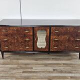 Grand buffet Art Déco en ronce d'acajou avec incrustations d'érable