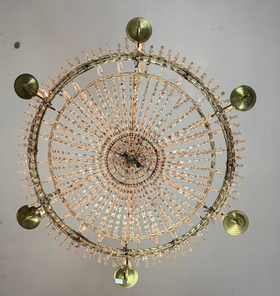 Beaded bag chandelier, six lights, circa 1800