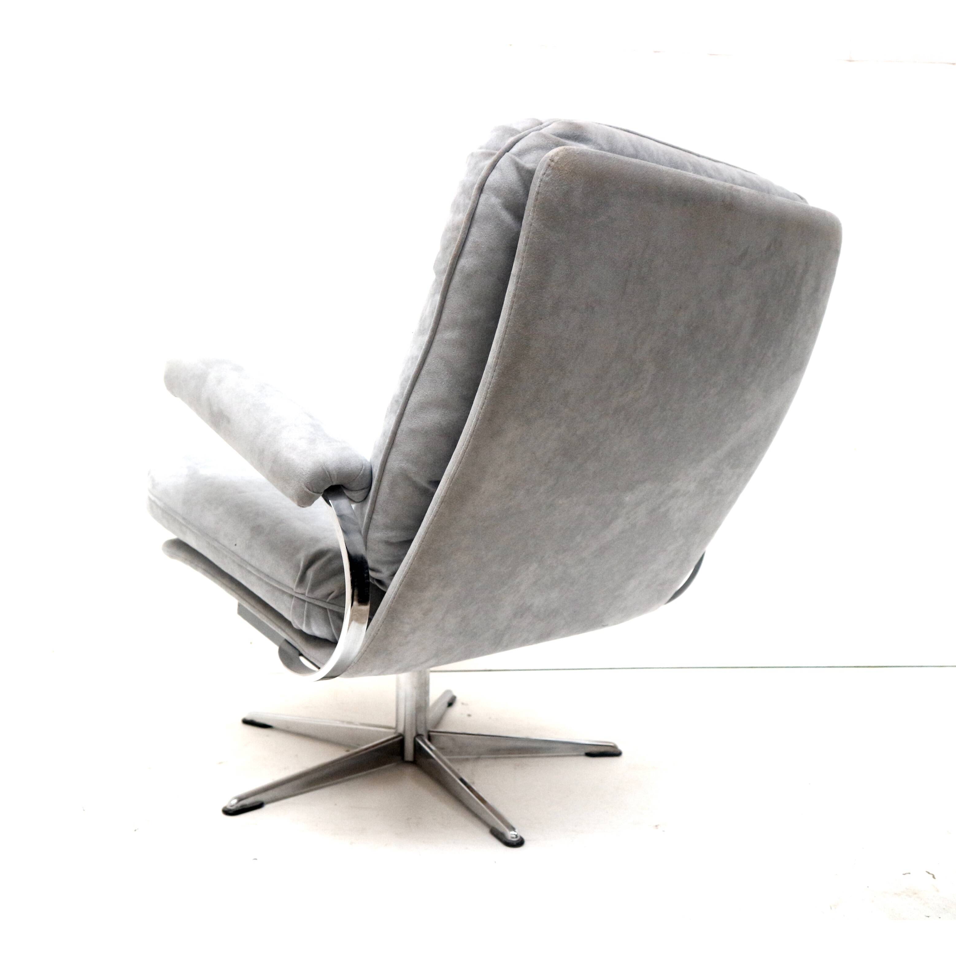 Vintage armchair with gray suede upholstery made in the 1970s