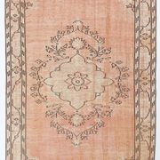 Tapis vintage rose poudré fait main en laine, style oriental doux