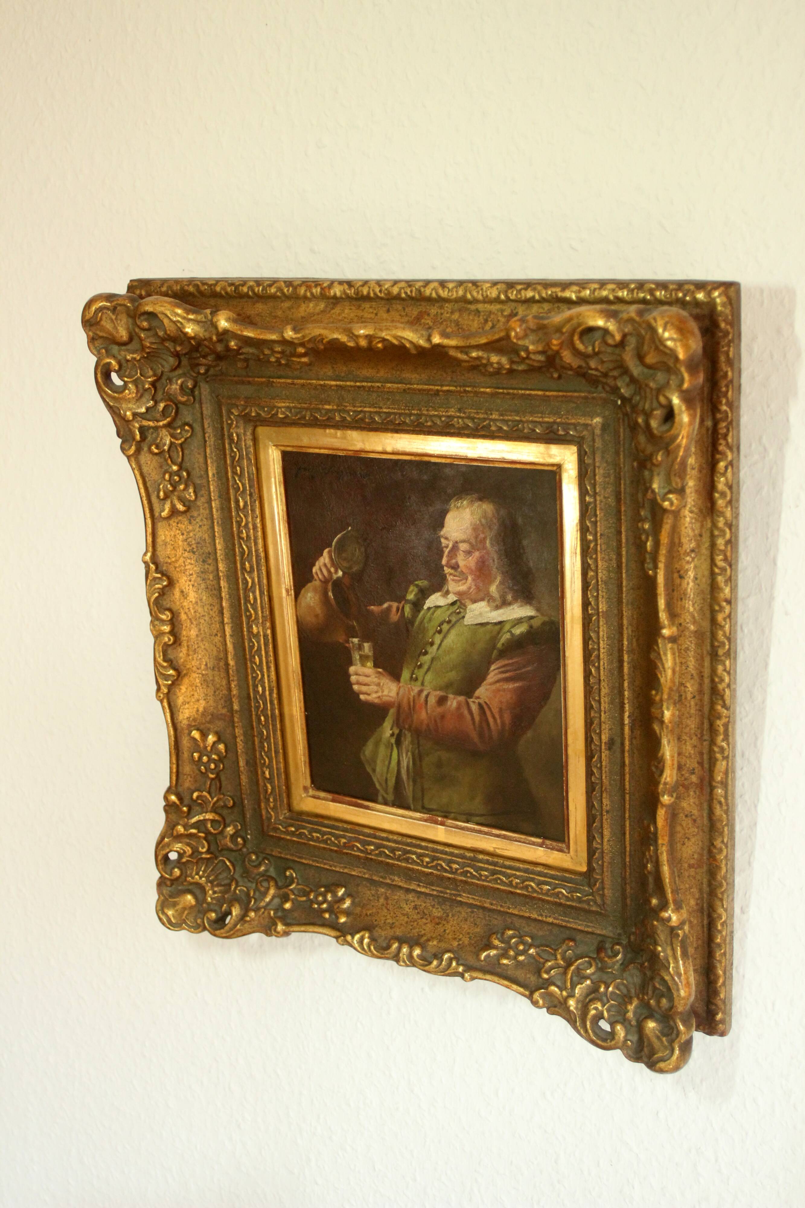 Painting by Fritz Wagner (1896-1939) - oil on wood - signed - wine tasting