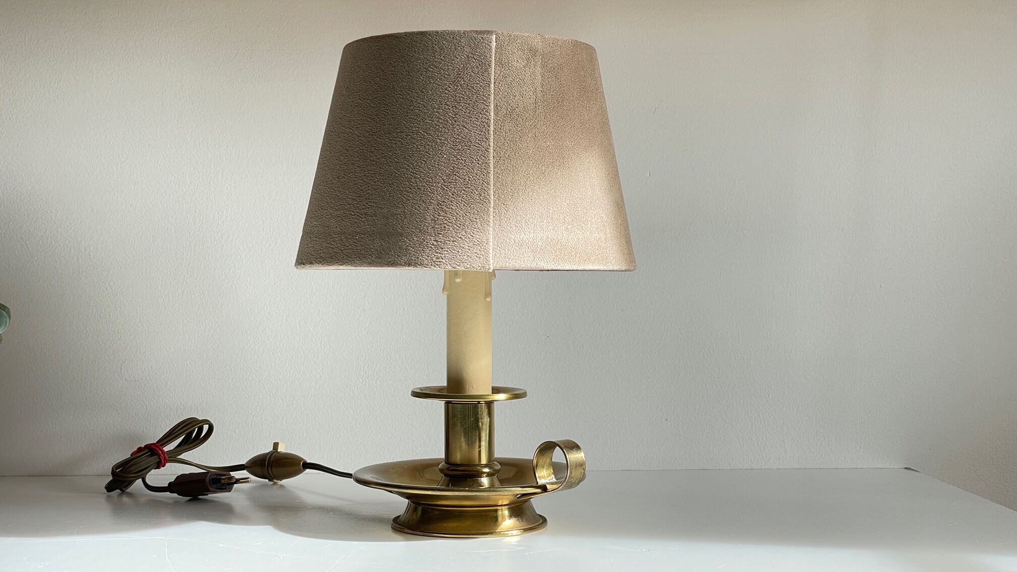Solid brass and velvet candle holder lamp