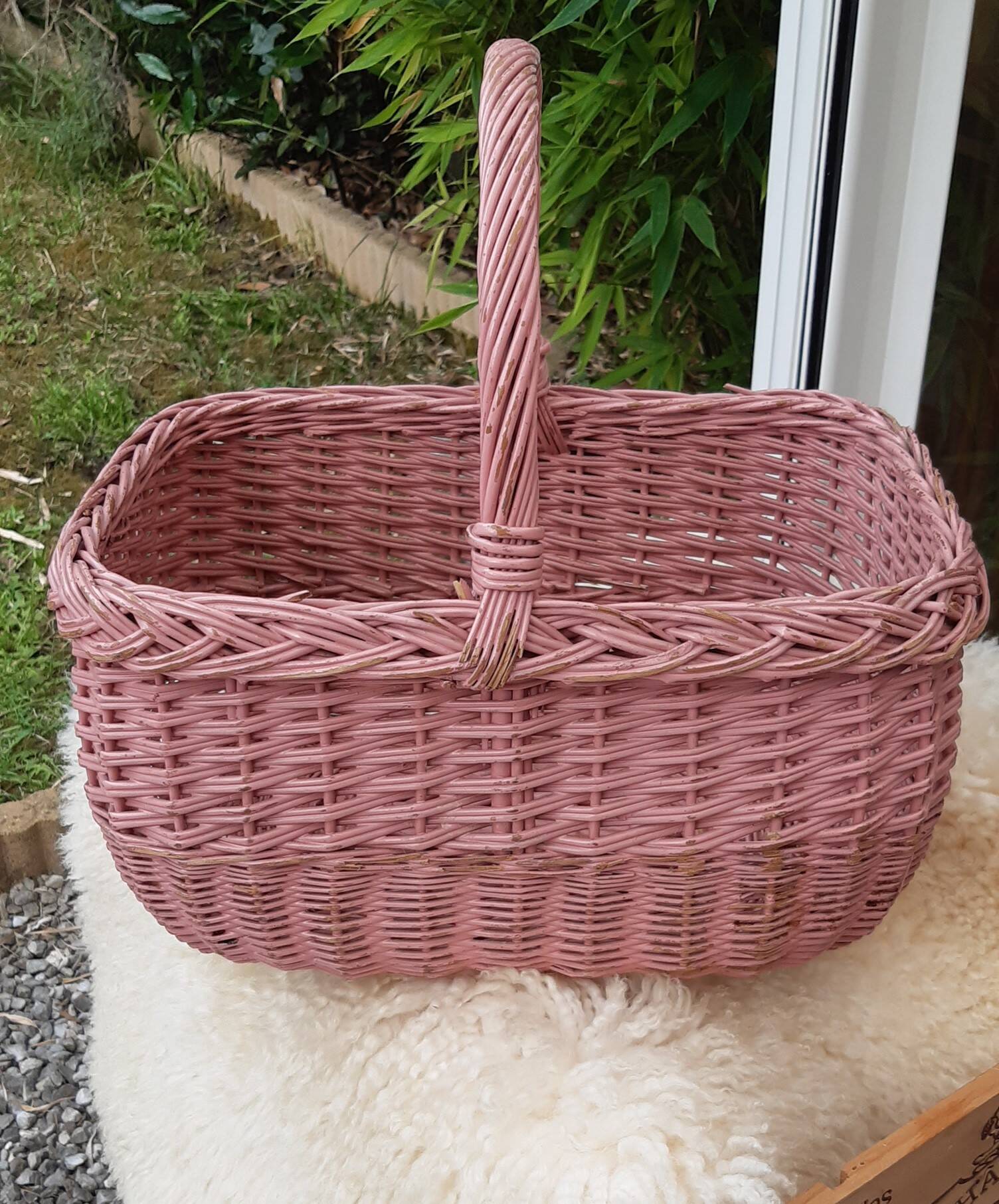 Pink rattan basket