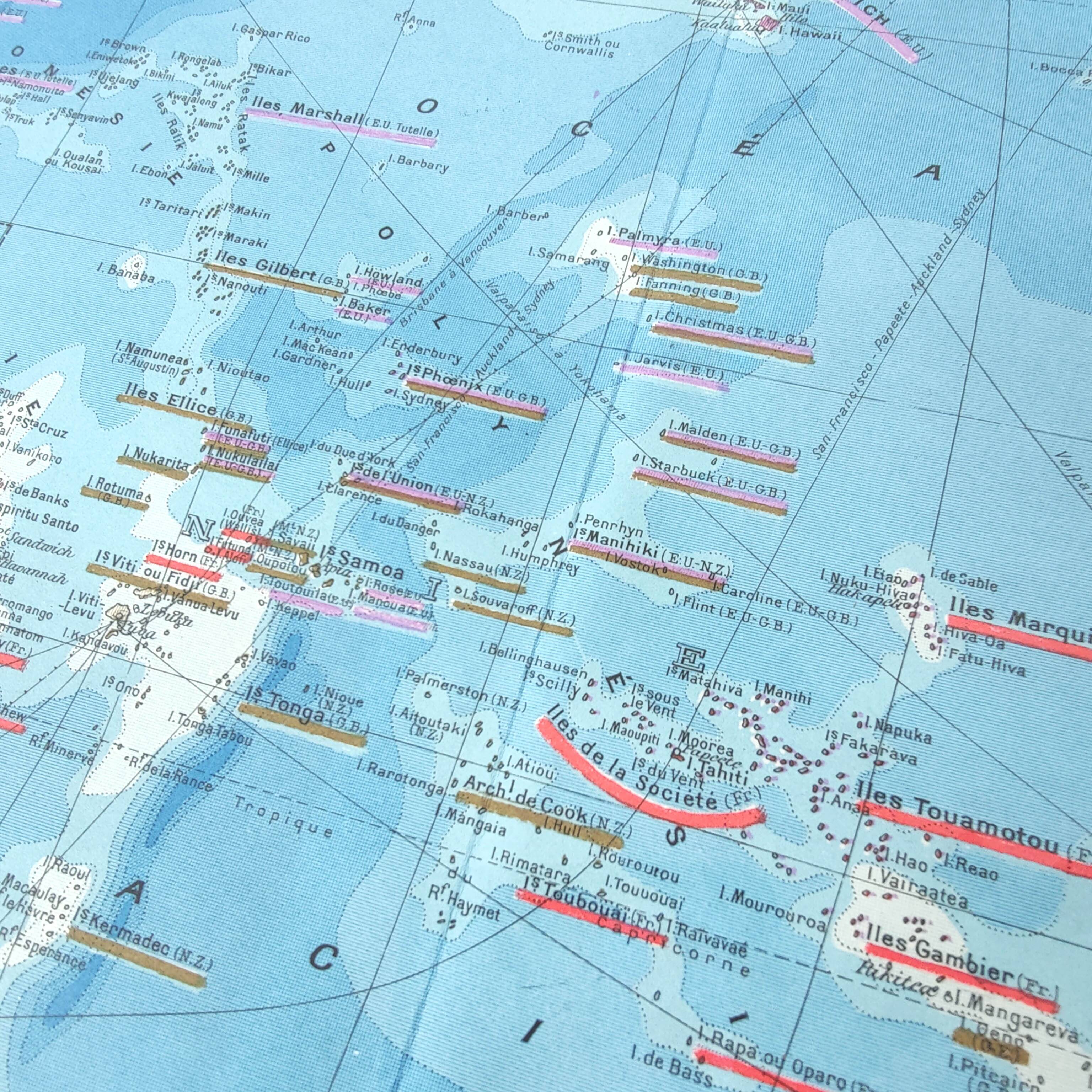 Vintage map Oceania Australia Japan 43x43cm from 1950