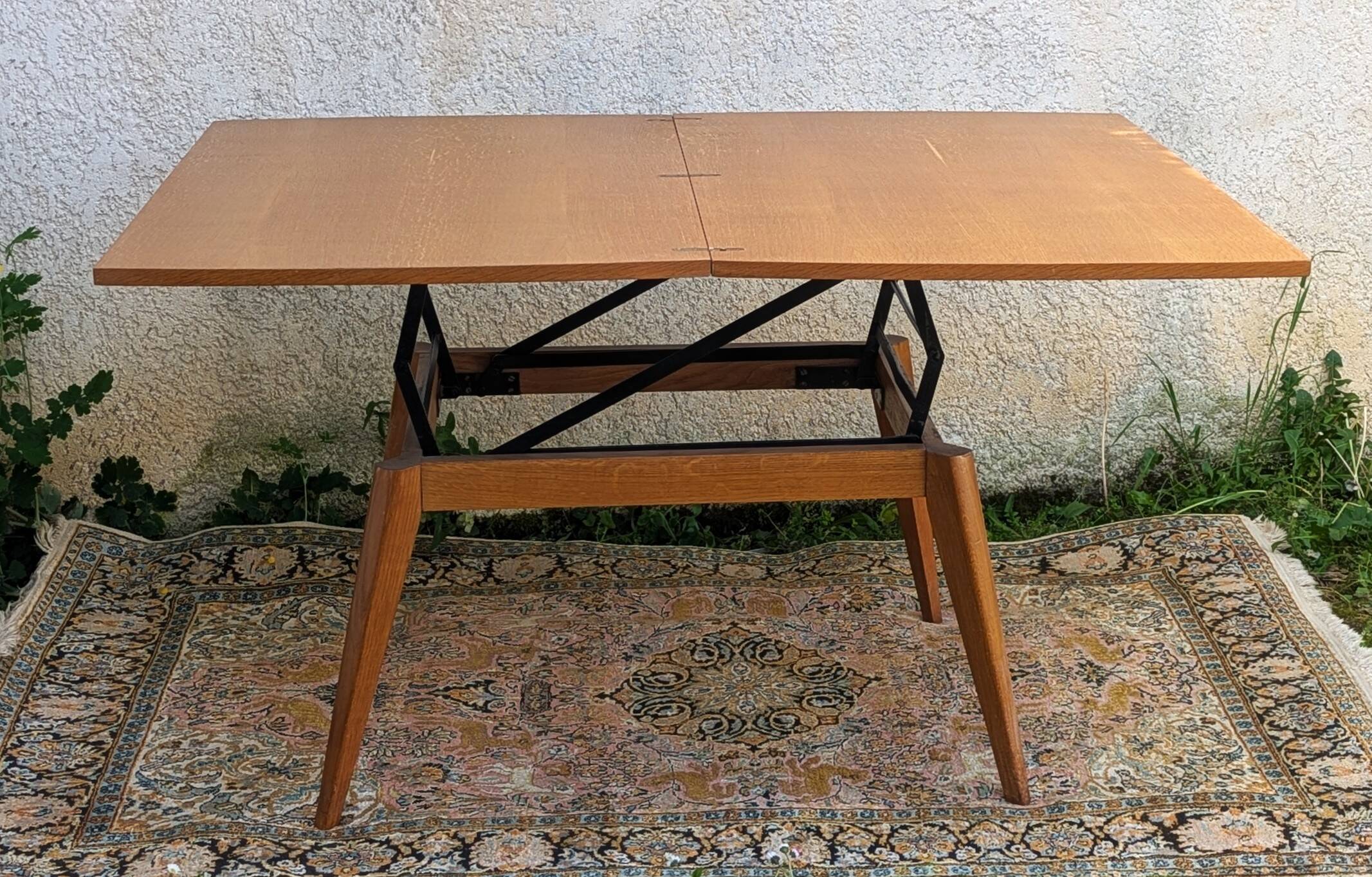 Table Vintage Modulable Magic Révélation Pieds compas par Albert Ducrot, ve