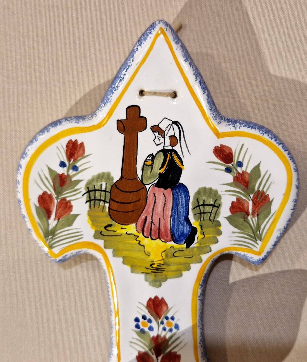 Henriot Quimper faience holy water font 20th century