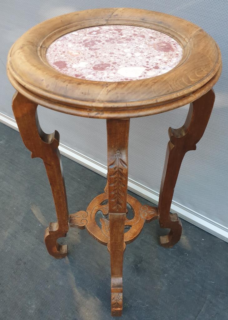 Sellette guéridon noyer art nouveau 1900 marbre rose