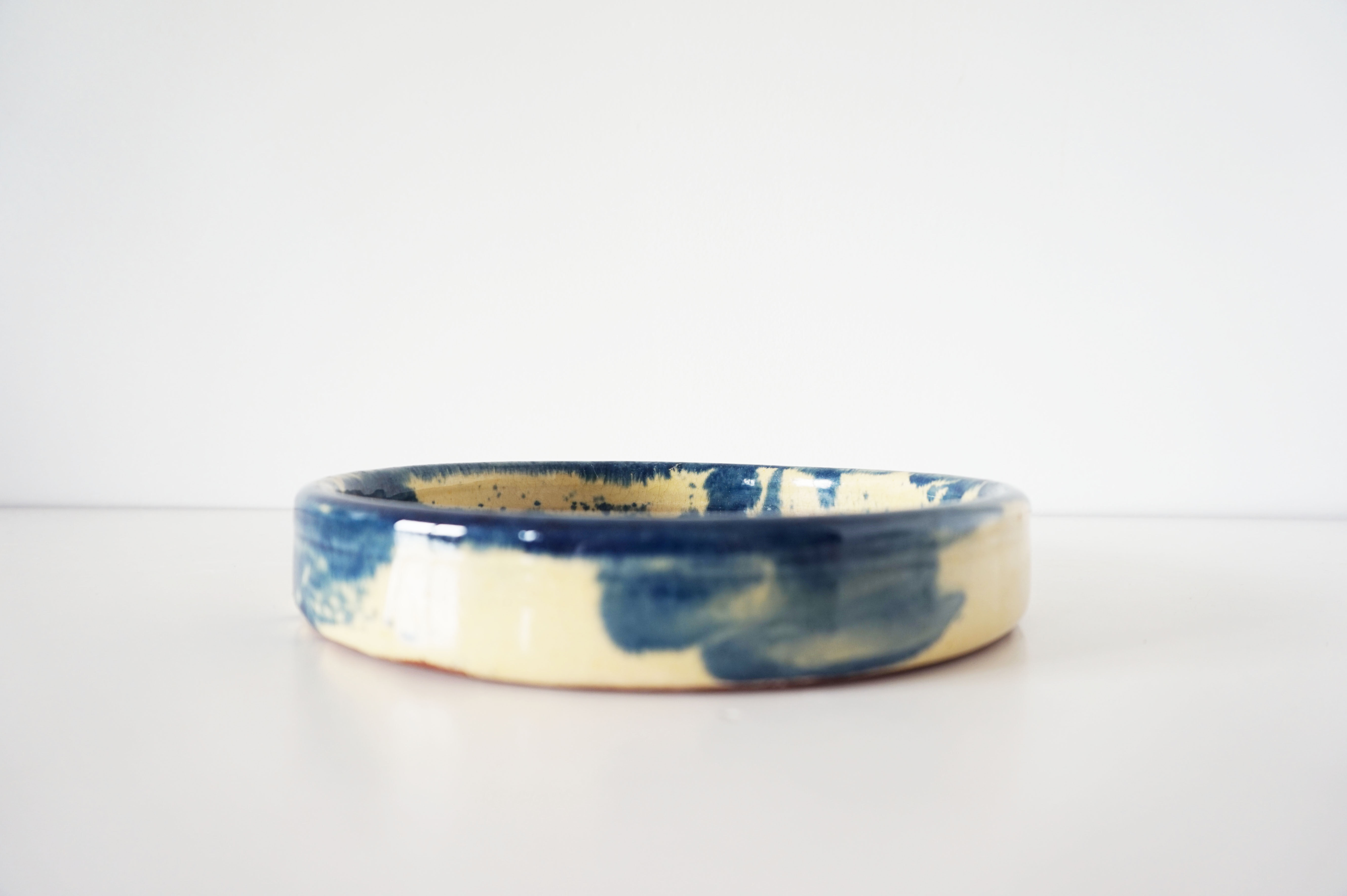 Trinket bowl vintage blue and yellow ceramic