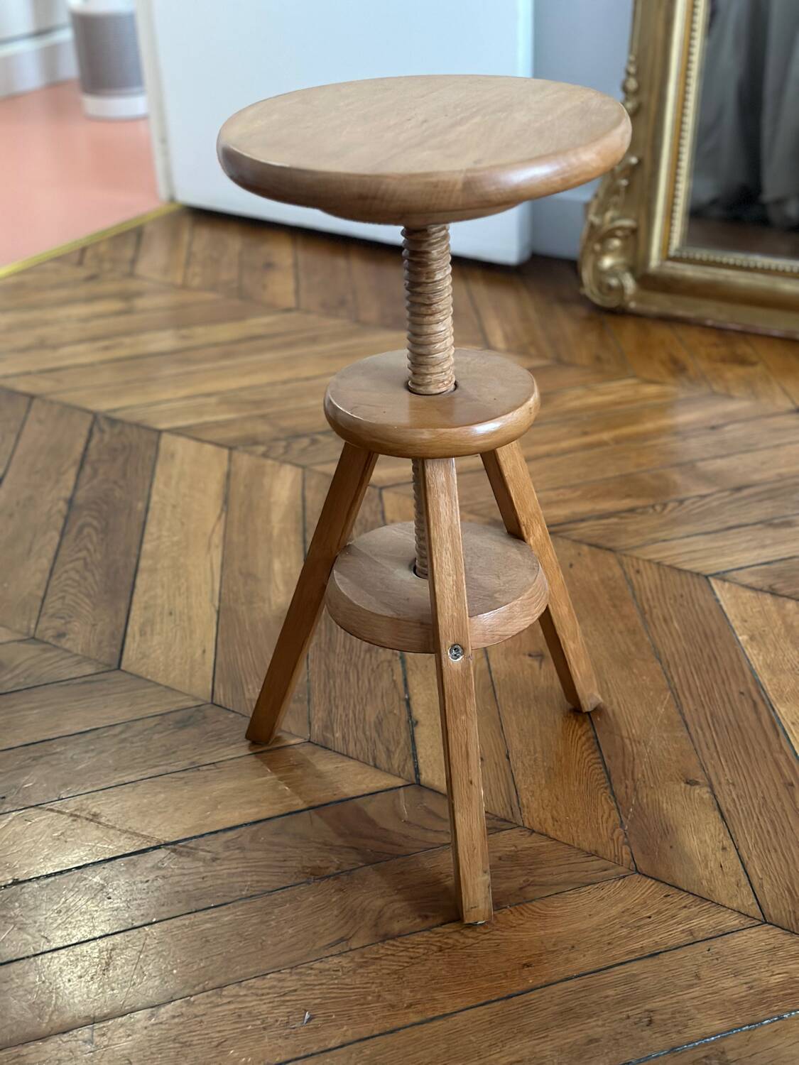 Vintage wooden tripod artist watchmaker stool brutalist workshop