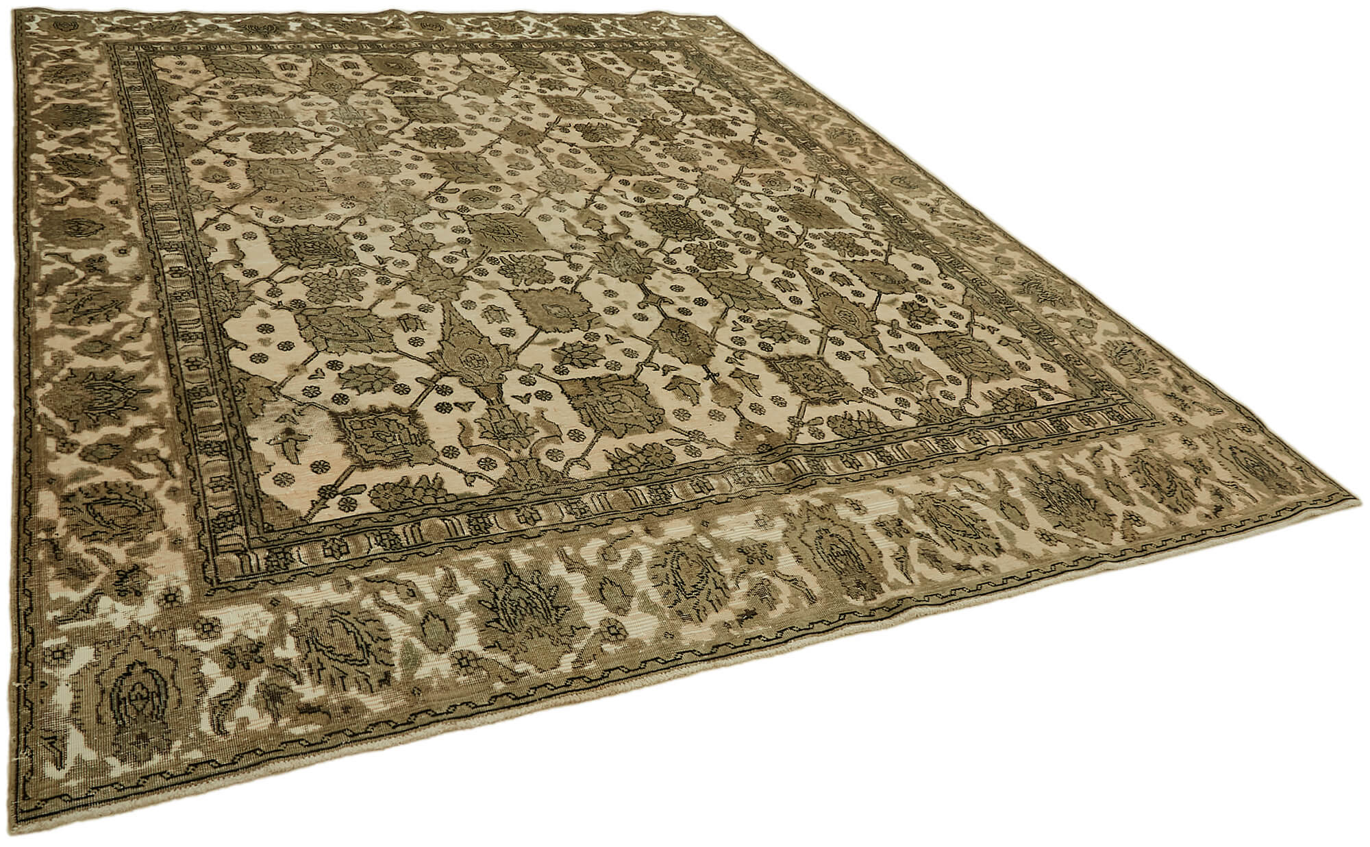Hand-knotted anatolian antique 1970s 270 cm x 320 cm beige wool carpet