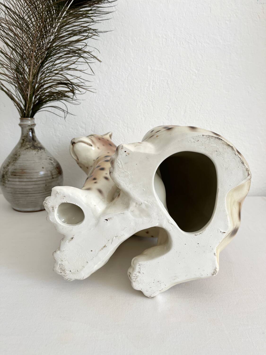 Vintage Italian ceramic leopard statue