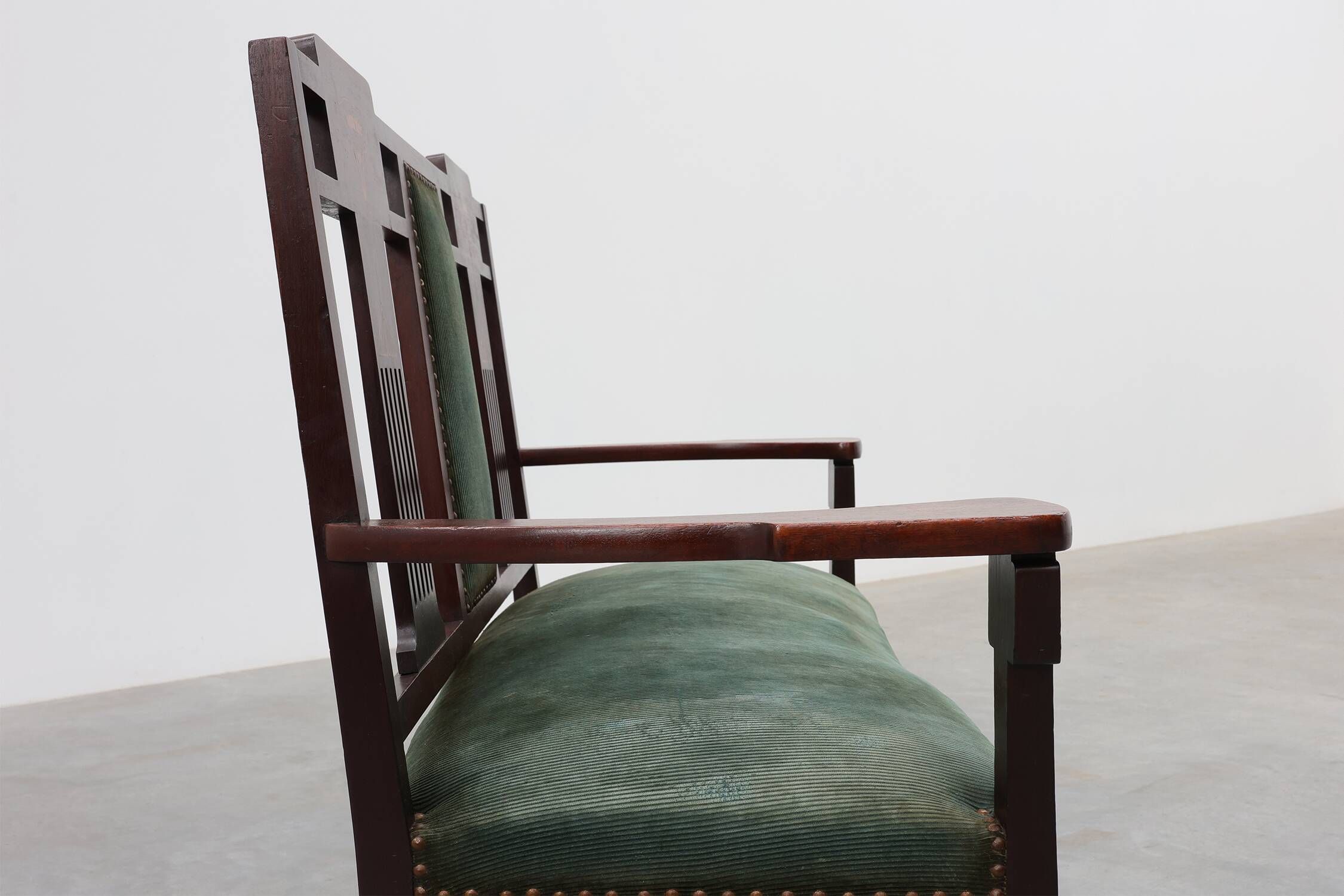 Art Nouveau Walnut Settee with Floral Marquetry, Belgium, ca. 1900