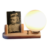 Art Deco pink marble and glass bedside lamp with photo holder